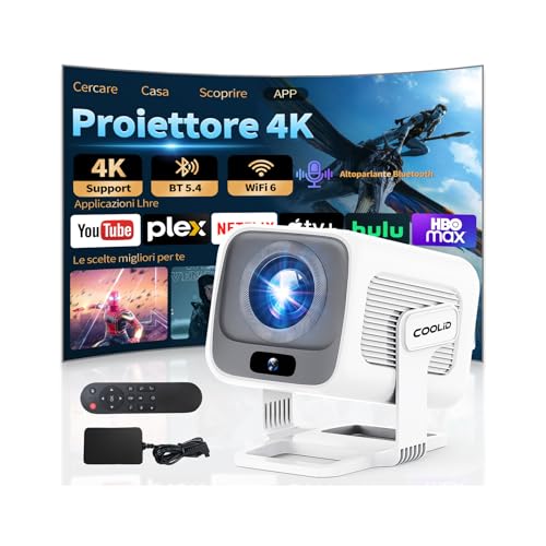 Proiettore Portatile 1080P HD, Mini Proiettore WiFi 6 Bluetooth 5.4 Videoproiettore Focus Elettronico Auto Keystone App Integrata, Chiavetta TV/USB/Laptop/iOS/Android TV