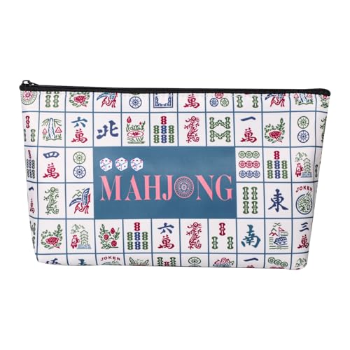 TIASUSAN American Mahjong Empty Bag - White Printed Mahjong Tile Bag (13x7 Inches,Only Case)