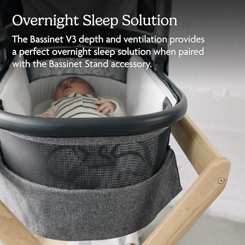 Image of UPPAbaby Bassinet V3 - Compatible with Vista, Cruz, Ridge Strollers - Overnight Sleep Solution - Mattress, Sheet and Bug Shield Included - Julian (Dusty Blue Melange)