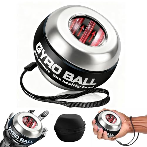 2026 New Curaball Hand Exerciser Gyro Ball Wrist Exerciser Metal Hand & Forearm Strengthener With Led Lights Gyroscopic Ball TorqueBall PowerBall for Stronger Arms Wrists and Fingers (with Ball Bag) (Black)