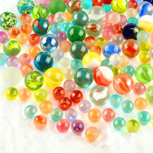 Lot de 200 billes enfant sans trou Billes en verre colorées 10mm 16mm Marbles billes décoratives scintillantes pour bricolage jeux sensoriels Grand pack de...