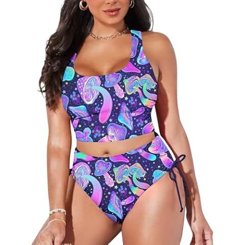 Women's High Waisted Bikini Sets Scoop Neck Ruched Crop Padded Top 2 Piece Swimsuit Bathing Suit Medusa Size S Cover