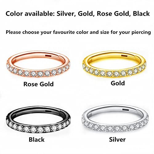 Blessmylove Clear Cz Silver 16G 10Mm Nose Rings Hoop 316L Surgical Steel 16 Gauge Cartilage Earrings Conch Daith Helix Rook Tragus Lobe Snug Body Piercing Jewelry Stainless Steel Hinged Segment Rings Lip Rings #TOP5