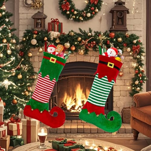 Norhogo 2 stück Rot Grün Elfen-Weihnachtsstrümpfe, Stoff...