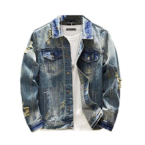 Veste en jean déchiré homme bleu XXL style motard vintage