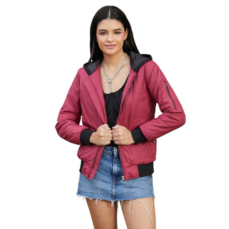 Image of Campus Sutra Women's Fleece-Lined Biker Jacket For Casual Wear | Spread Collar | Long Sleeve | Zipper Closure | Jacket Crafted With Comfort Fit For Everyday Wear