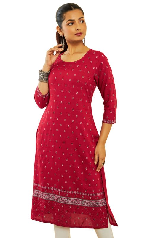 Image of Soch Womens Rayon Floral All-Over Print Round-Neck Straight Kurta