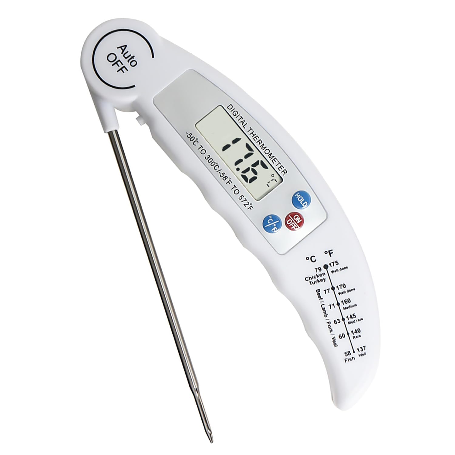 Meat Thermometer, Meat Thermometer Digital, Kitchen Thermometer, Instant Read Grill Thermometer, with LCD Screen and Long Probe, for Cooking, BBQ, White