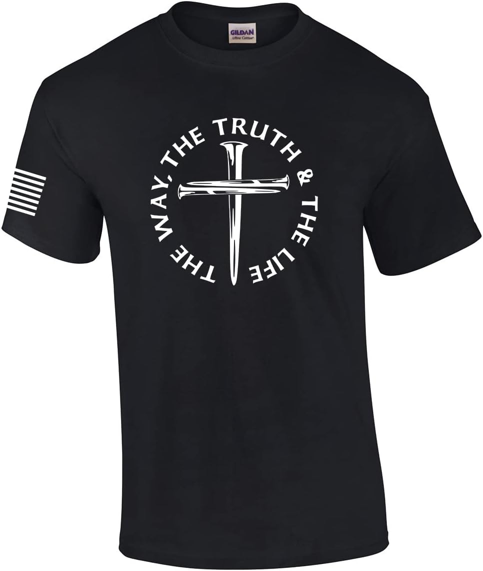 Trenz Shirt CompanyJesus The Way The Truth The Life John 14:6 Scripture Nail Cross Mens Christian Short Sleeve T-Shirt Graphic Tee, Black, Large