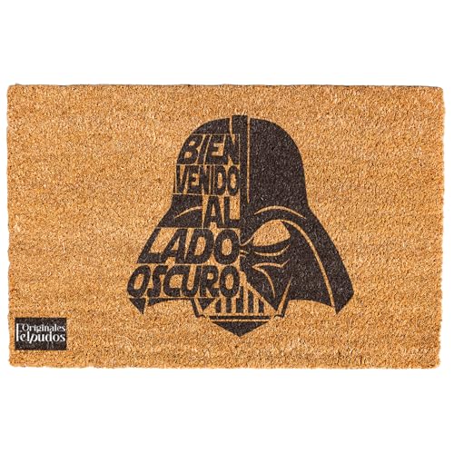 Felpudo Coco Natural 70x40 cm 'Bienvenido al Lado Oscuro' Casco Guerrero Galáctico - Alfombra Entrada Casa Friki Ciencia Ficción - Regalo Original Geek Fan Saga Espacial Decoración Puerta Exterior