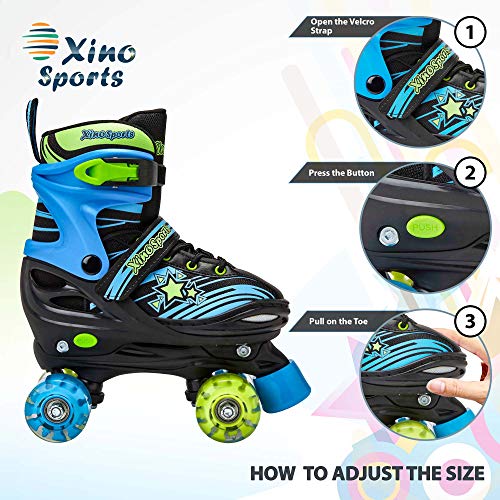Xino Sports Adjustable Roller Skates For Children - Featuring Illuminating Led Pu Wheels, Safe And Durable Roller Skates, Perfect For Boys And Girls! Black Size Large 5-8 #TOP3