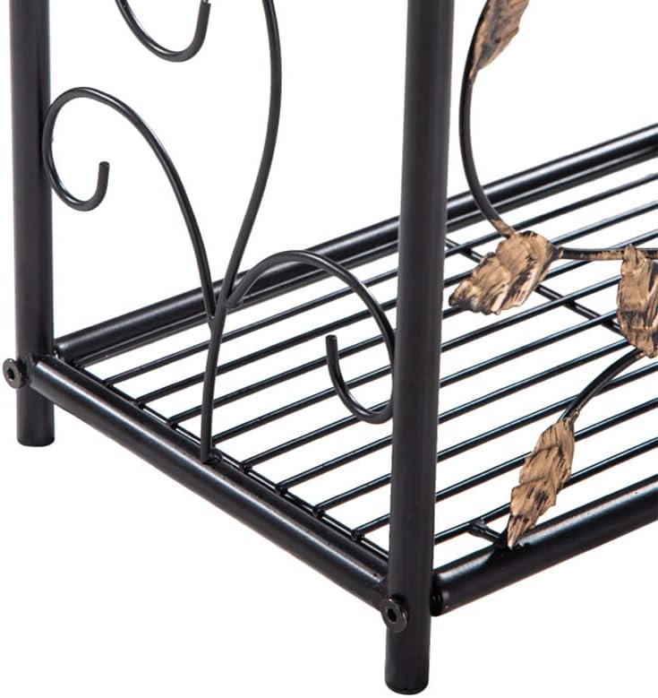 Miniatura 7 de Mesa auxiliar de maderametal con estante de almacenamiento de revistas, mesita de noche pequeña acentuada, mesa de noche moderna multifuncional para