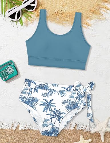 Image of Girls Tankini Swimsuits Tropical Print Bathing Suit Two Piece Girls' Swimwear with Tie Side Knot 9-16T