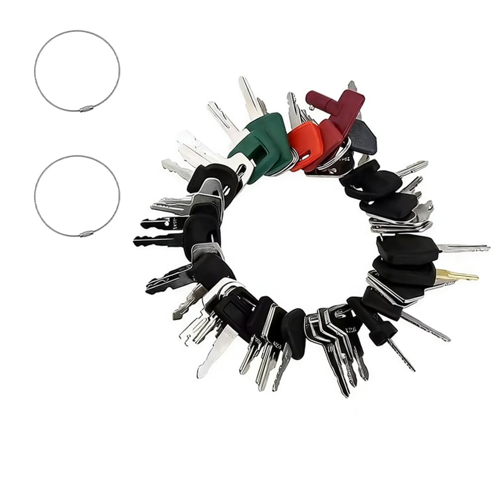 Lot de 42 clés pour engins de chantier - Clé d'allumage - Clé de démarrage - Clé de pelleteuse - Clé d'allumage - Clé d'allumage - Machines de construction pour Cat Komatsu Kubota Hitachi Takeuchi