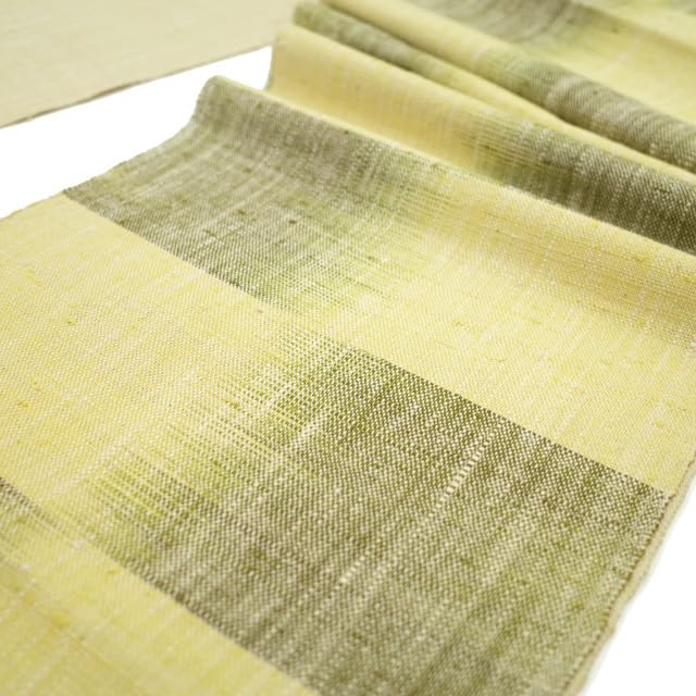 Amazon.co.jp: すごい値！名古屋帯 八寸 開き 正絹 黄色 × 緑 変わり  