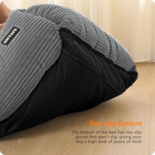 HMTOPE Hundebett, Hundesofa, Hundematte aus Cord, S/M/L, rutschfest, Abnehmbar und Waschbar, Weich und Atmungsaktiv, Mittelgrau, 90 x 75 x 25 cm