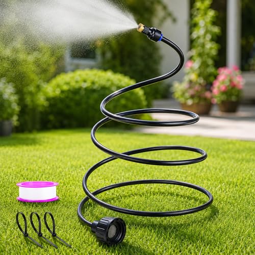 Hose Misters for Outside Patio 60 Inch Standing Outdoor Misters for Patio Cooling Hose Misting Sprinkler Cooling System for Chicken Coop Backyard Garden Tanning BBQ Pool and Bird Bath Black
