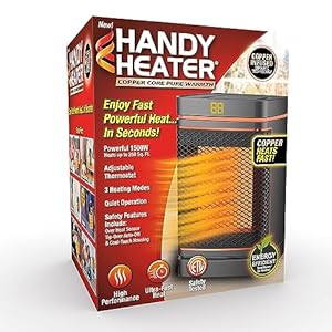 Ontel Handy Heater Copper Core Pure Warmth Ceramic Space Heater (1500 W), Adjustable Thermostat, Portable Heater for the Bedroom, Office, Garage & More, Quiet Small Space Heater