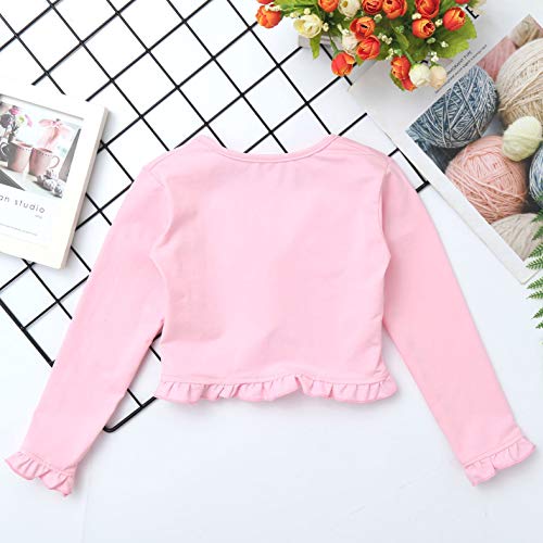 Yeahdor Kids Girls Classic Ballet Wrap Tops Knit Long Sleeve Bolero Cardigan Children Gymnastics Shrug Cover Up Pink 6 #TOP5