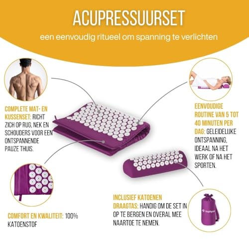 Inphysio - Kit d'Acupression avec Tapis et Coussin de Massage – Relaxation Musculaire, Soulagement du Dos et du Cou, Réduction de la Tension, Bien-Être Général, Hypoallergénique, Prune – Image 3