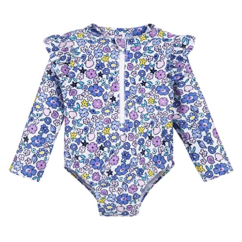 Image of Gerber Baby Girls' Toddler Long Sleeve One Piece Rashguard Swimsuit