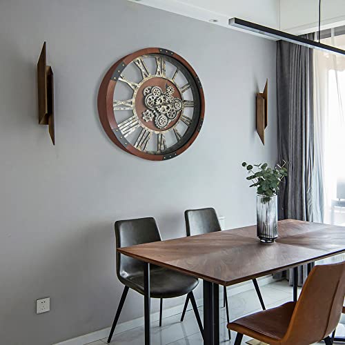 Dorboker 27" Original Moving Gears Wall Clock, Large Industrial Wall Clock For Living Room Decor, Retro Metal Solid Wood Vintage Farmhouse Steampunk Rustic Clocks For Wall Decor,Black Walnut #TOP6
