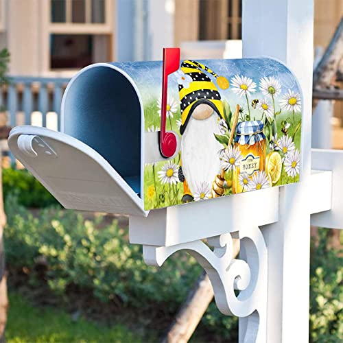 Image of Texupday Spring Bee Gnome Honey Daisy Floral Decoration Mailbox Cover with Magnetic Strip Summer Mailbox Wraps Post Letter Box Cover Standard Size 21 inch X 18 inch for Garden Outdoor Yard Decor