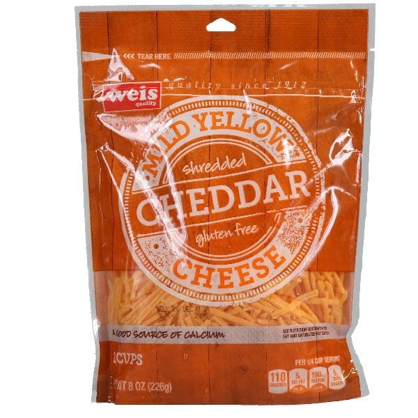 Amazon.com: Weis Quality, Cheese Mild Yellow Cheddar Shredded, 8 Ounce ...