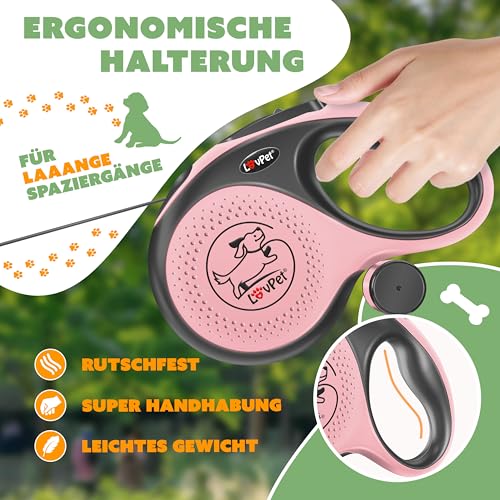 LOVPET® Hunde Rollleine 5m | Hundeleine für kleine & große Hunde 50kg | Ausziehbare Leine ergonomischer & Rutschfester Griff | Joggingleine 360° Leinenverlängerung | Laufleine Reflektierenden Maschen
