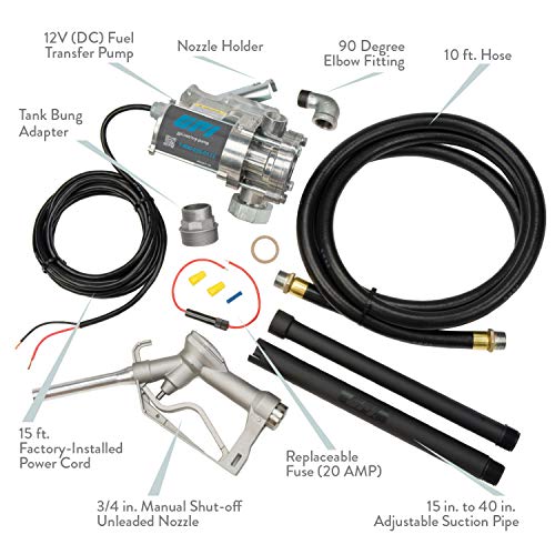 Gpi - Ez-8 12V Fuel Transfer Pump, Manual Shut-Off Nozzle, 8 Gpm Fuel Pump, 10' Hose, Power Cord, Adjustable Suction Pipe, Spin Collar (137100-05) #TOP3