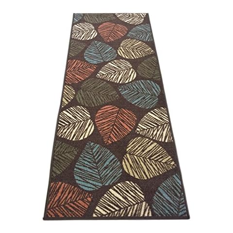 Rubber Collection Leaves Brown Multi-Color Printed Slip Resistant Rubber Back Latex Contemporary Modern Area Rugs and Runners (Brown, 20"x59") Cover