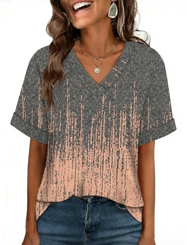 WIHOLL Plus Size Oversized V Neck Summer Tops