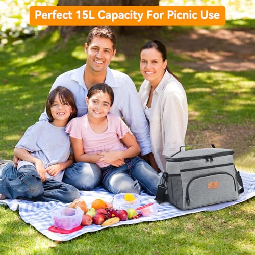 Cozary Borsa Termica Porta Pranzo 15L,Borsa Termica Addensato, Borsa Frigo, Borsa Pranzo Portatile Per Ufficio Scuola Viaggi Campeggio All'aperto Picnic - 7
