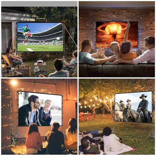 Image of Outdoor Projector Screen with Stand, TOWOND 120 inch Projection Screen, Movie Screen 16:9 HD Foldable Anti-Crease Support Double Sided with Carry Bag for Outdoor Indoor