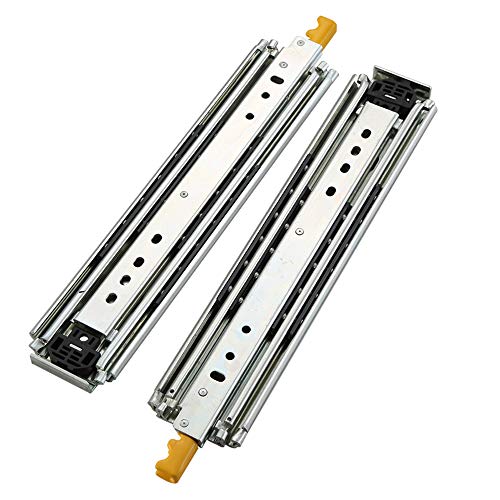 SHUHANG 超重量用スライドレール ロック付き 1400mm 3段引 横付 完全スライド ボール伸縮式 高耐久Heavy Duty引き出しスライド 耐荷重100kg 2本入