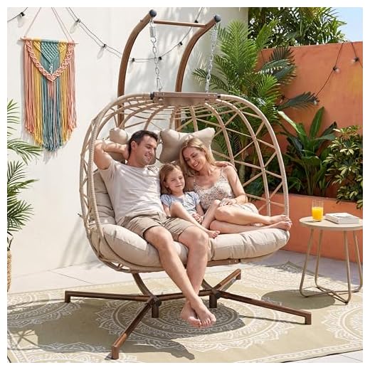 NICESOUL® 2 Person Double Egg Chair Outdoor Patio Wicker Loveseat Hanging Chair Swing Egg Chairs with Cushions Double Seats Egg Chair 510 lbs Capaticy for Patio Backyard Balcony Bedroom Gift