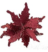 Allgala 6-PK Glitter and Sequin Decorated Fabric Poinsettia Artificial Christmas Flower with Clip...