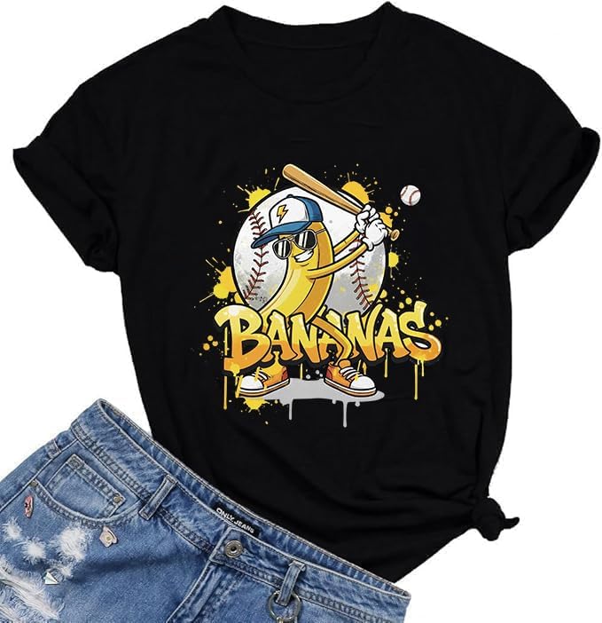 Banana Shirts Baseball Shirt for Women Game Day Fan T-Shirt Baseball Mom Tee Funny Graphic Short Sleeve Tops