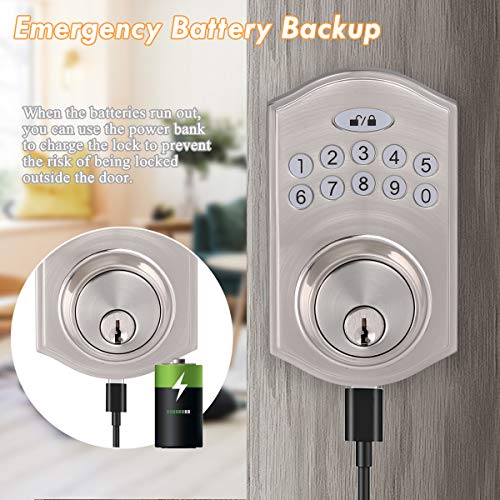Probrico Keypad Door Electronic Deadbolt Lock With Camelot Trim, Single Cylinder Keypad Door Lock With 1-Touch Motorized Auto-Locking, Easy To Install And Program For Office & Home, Satin Nickel #TOP4
