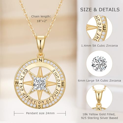 Graduation Gifts for Her, Inspirational Graduates Compass Necklace for Women Girls Jewelry, Class of Senior High School College Graduation Gifts for Friends with Congrats Grad Box and Gift Card (18K Gold Filled 925 Sterling Silver necklace)4