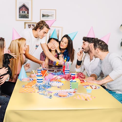 Just Shimmer 2 pcs Gold Tablecloth Plastic -Stunning Metallic Matte Finish, 40" x 108" New Year Table Cloth, Perfect for Bachelorette Wedding Graduation Birthday Party Anniversary Event Decorations by Just Shimmer - Used condition - Image 3