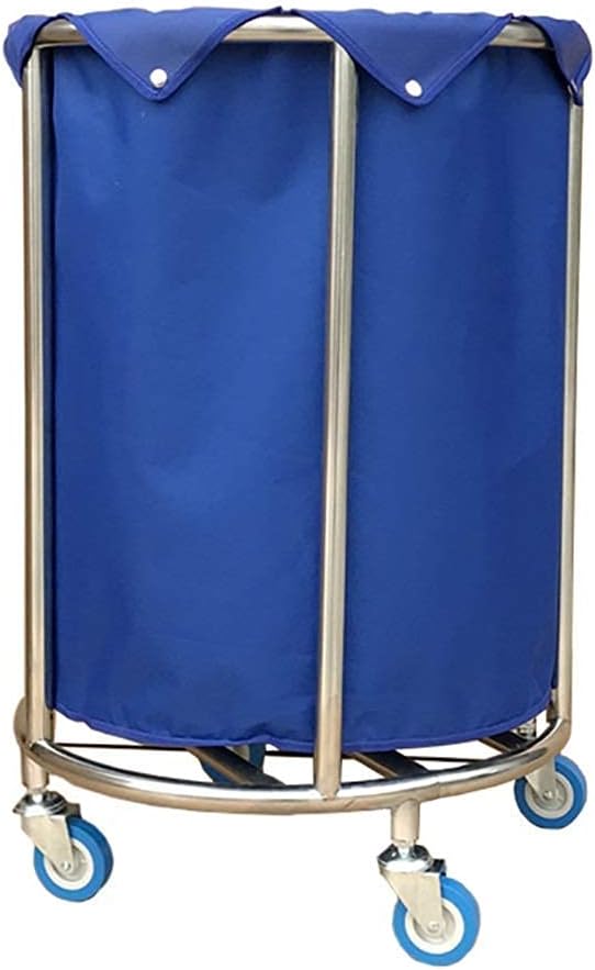 LLSS Trolley On Wheels Heavy Duty Round Laundry Hamper on Wheels, Blue Hotel Rolling Laundry Sorter Cart for Room Service Laundry Clothes