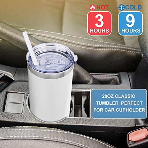CIVAGO Vaso de 20 onzas con tapa y popote, vaso de acero inoxidable con aislamiento al vacío, taza de café de doble pared con recubrimiento de polvo, taza de viaje (blanco, paquete de 1) - Imagen 8