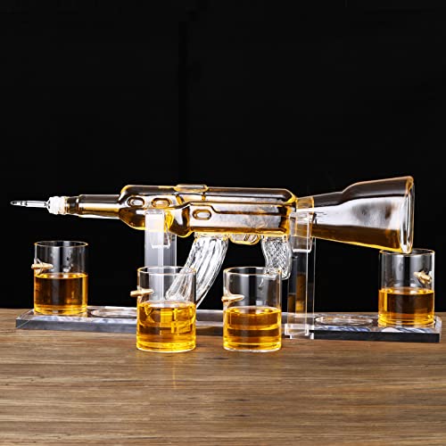 Rifle Gun Whiskey Decanter set AK47 with 4 Bullet Glasses. Elegant