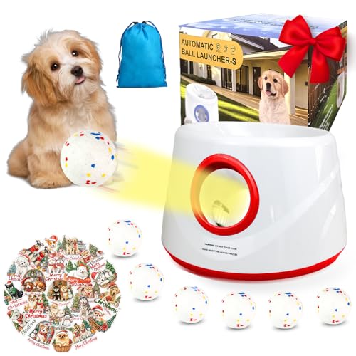 Wortade Automatic Ball Launcher for Dogs, Dog Ball Thrower with 19-32-45Ft Distance, Rechargeable Automatic Launcher with 6 Balls (2.2'), Dog Balls Launchers for Small & Medium Red