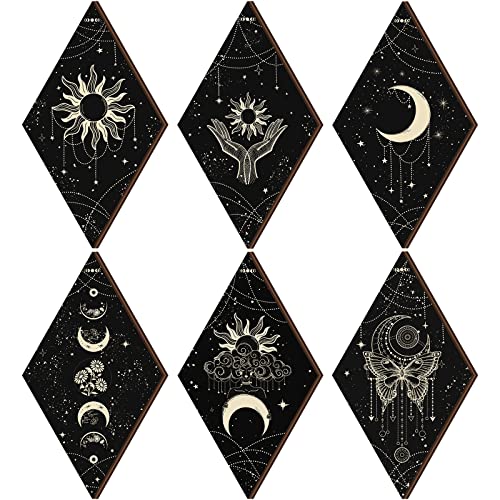 Qunclay 6 Pcs Moon Phase Wall Decor Black Gold Sun