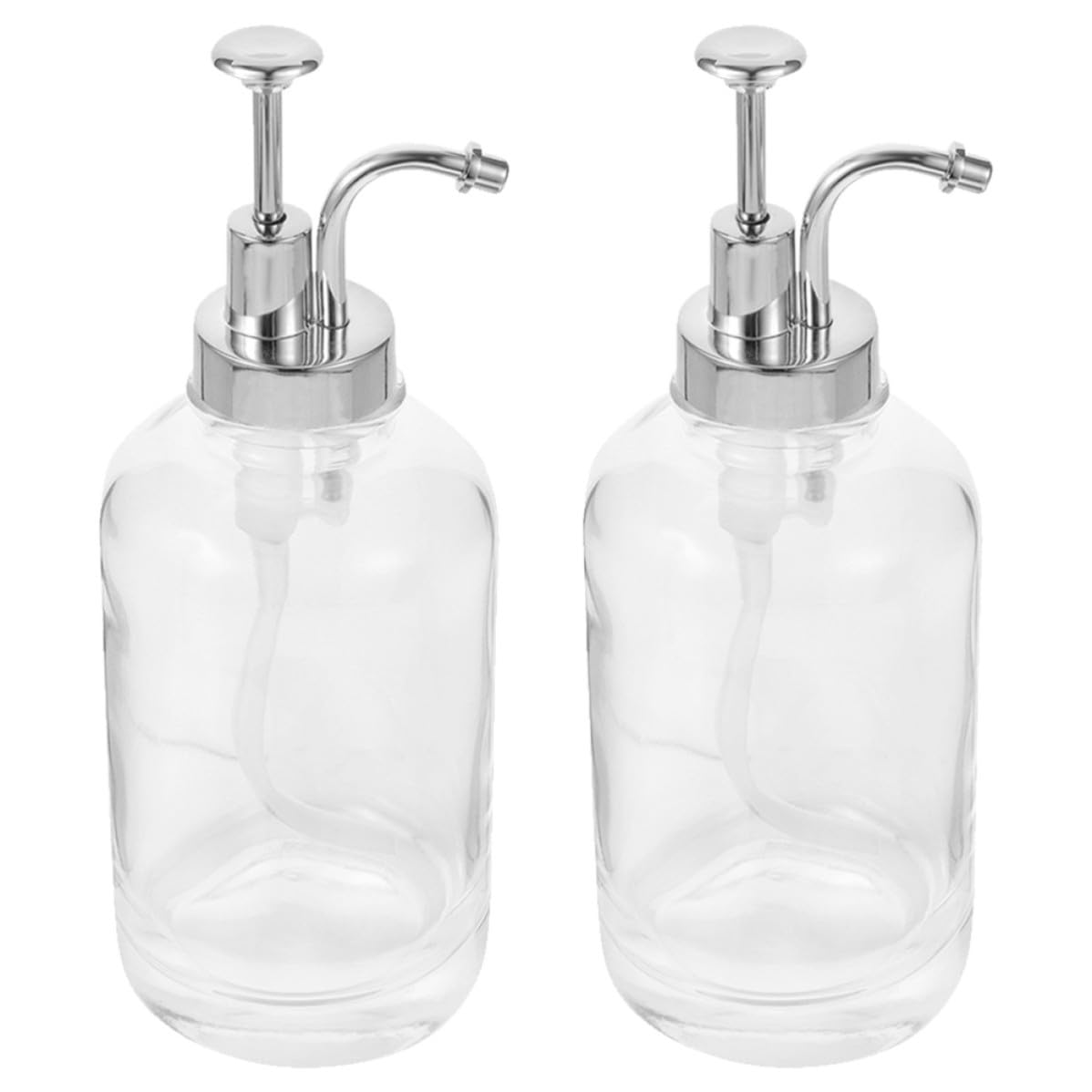 YARNOW Dosatore di Sciroppo Design Unico e Decorativo Pompa a Pressione in Vetro da 500ml Argento Set 2 Pezzi per Uso in Cucina