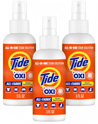 Tide Laundry Stain Remover Spray with Oxi, Travel Stain Remover for Clothes, Carpet, Upholstery, Pet Bedding, Stain Treater Spray for Tough Stains from Wine, Coffee, Grease, 3 Oz (Pack of 3)