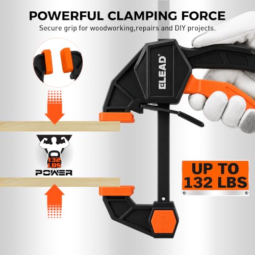 Image of 10-Piece Bar Clamp Set for Woodworking, 4 x 6-inch & 2 x 12-inch One-Handed F Clamp /Spreader, 132 lbs Load Capacity, Includes Spring Clamps & 90 Angle Clamp, Quick-Release Grip