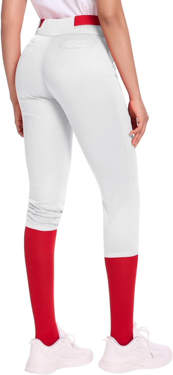 Dreammonkey Women's Softball Pants Low-Rise 3/4 Tapered Leg with Dual-Layer Knee Protection for Baseball Fastpitch